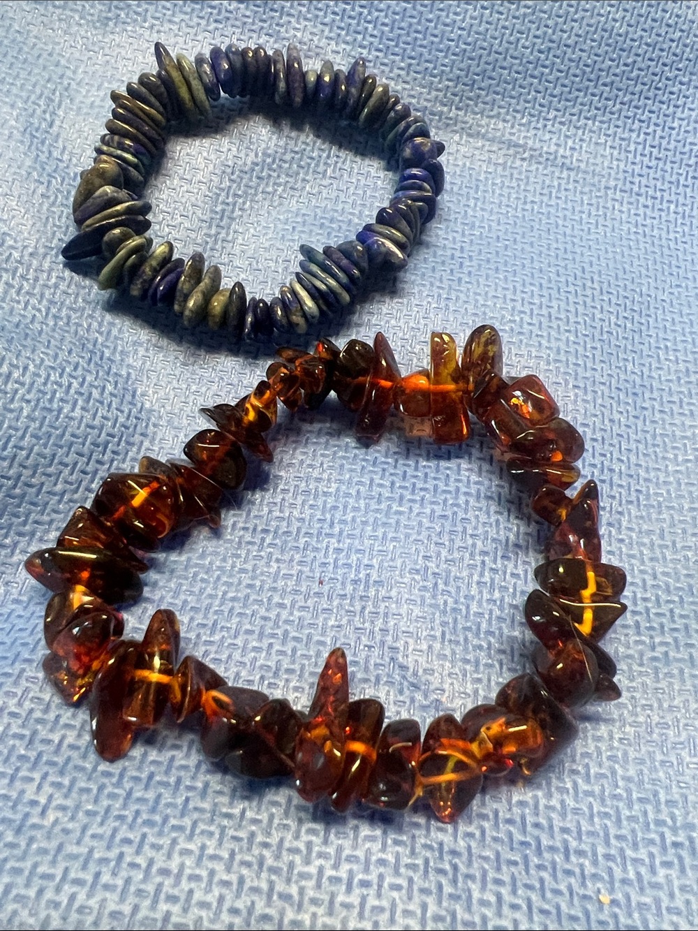 Amber Chip Stretch Bracelet with Dark Lapis Chip Bracelet